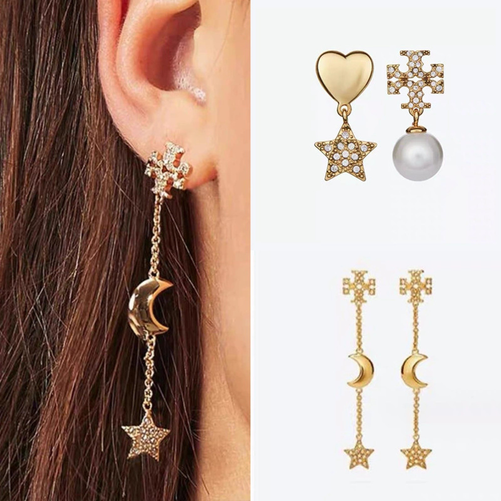 Tory Burch Gold Plated Double Heart Earrings Star Moon Necklace Bracelet